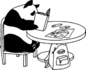 Drawing of a panda reading a book