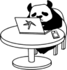 Drawing of a panda using a laptop